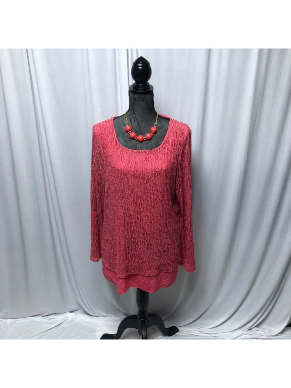Michael Tyler Top Womens Size Large Salmon Pink Layered Long Sleeve Blouse Tunic